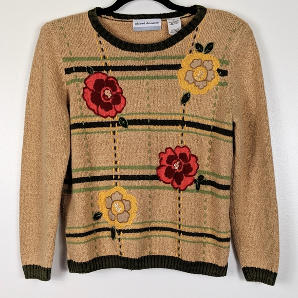 Alfred Dunner Sweaters - Light Brown Sweater with Flowers Petite S